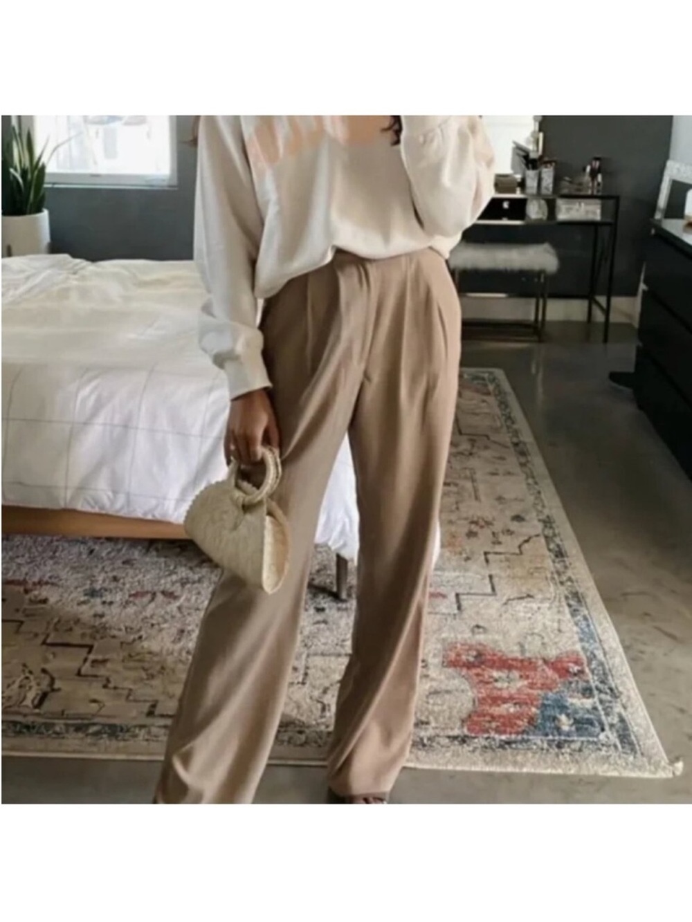 Reformation The Mason Wide Leg High Waist Trouser Pants Latte Brown Size 0P